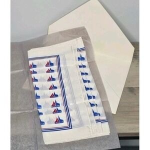 Vintage 1960s Silk Red White Blue Sailboat Souvenir Scarf